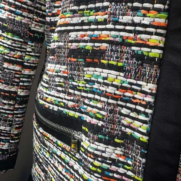 Ann Taylor size M Rainbow Boucle Tweed Jacket/blazer fringe long zipper - Picture 5 of 8